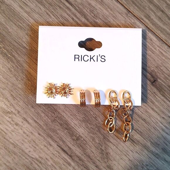 Ricki's New With Tag Gold Sun, Hoop, & Chain Trio Pack Of Earrings - Picture 2 of 3